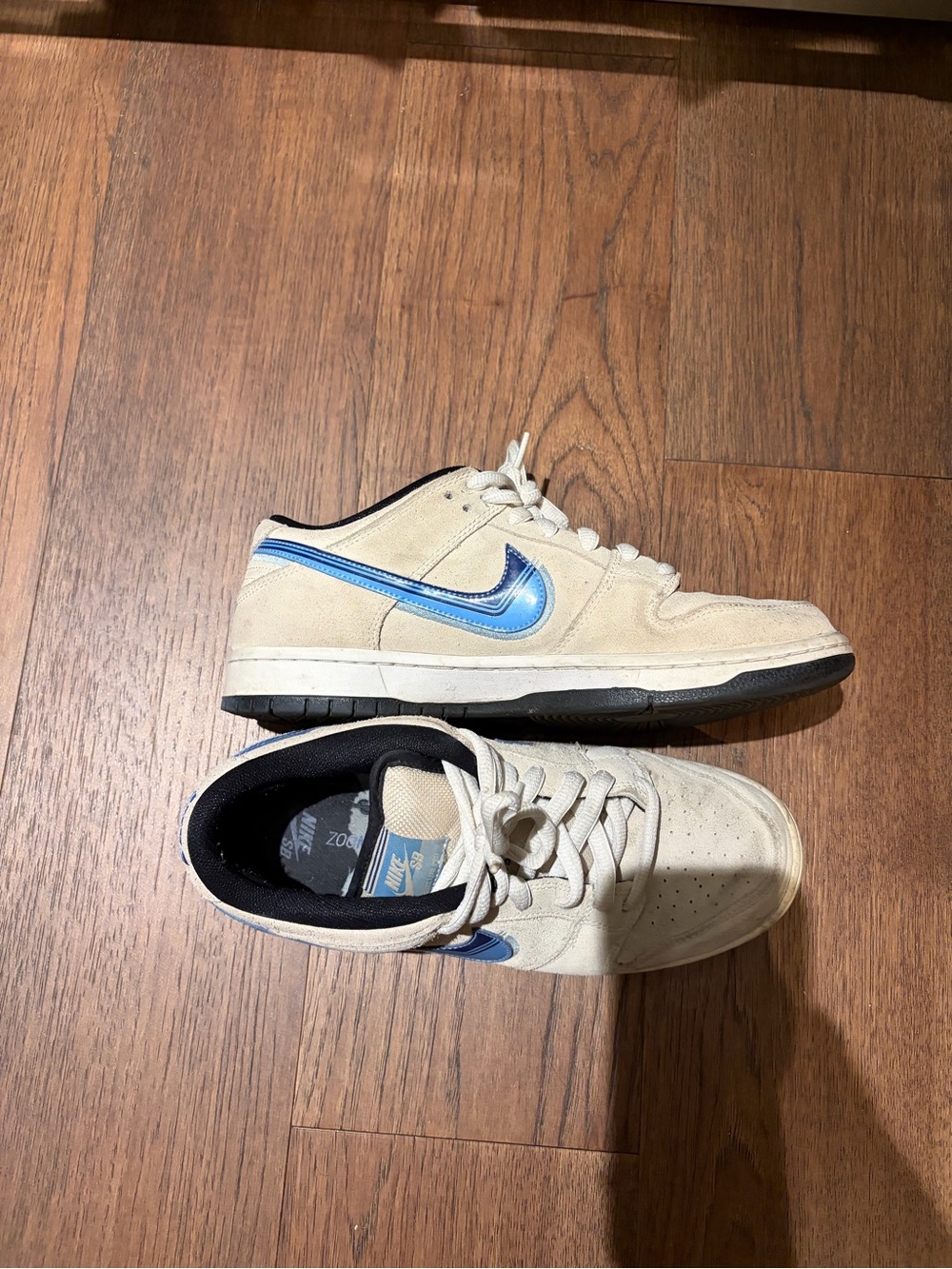 Nike Men’s Cream Suede Low-Top Sneakers with Blue Swoosh
